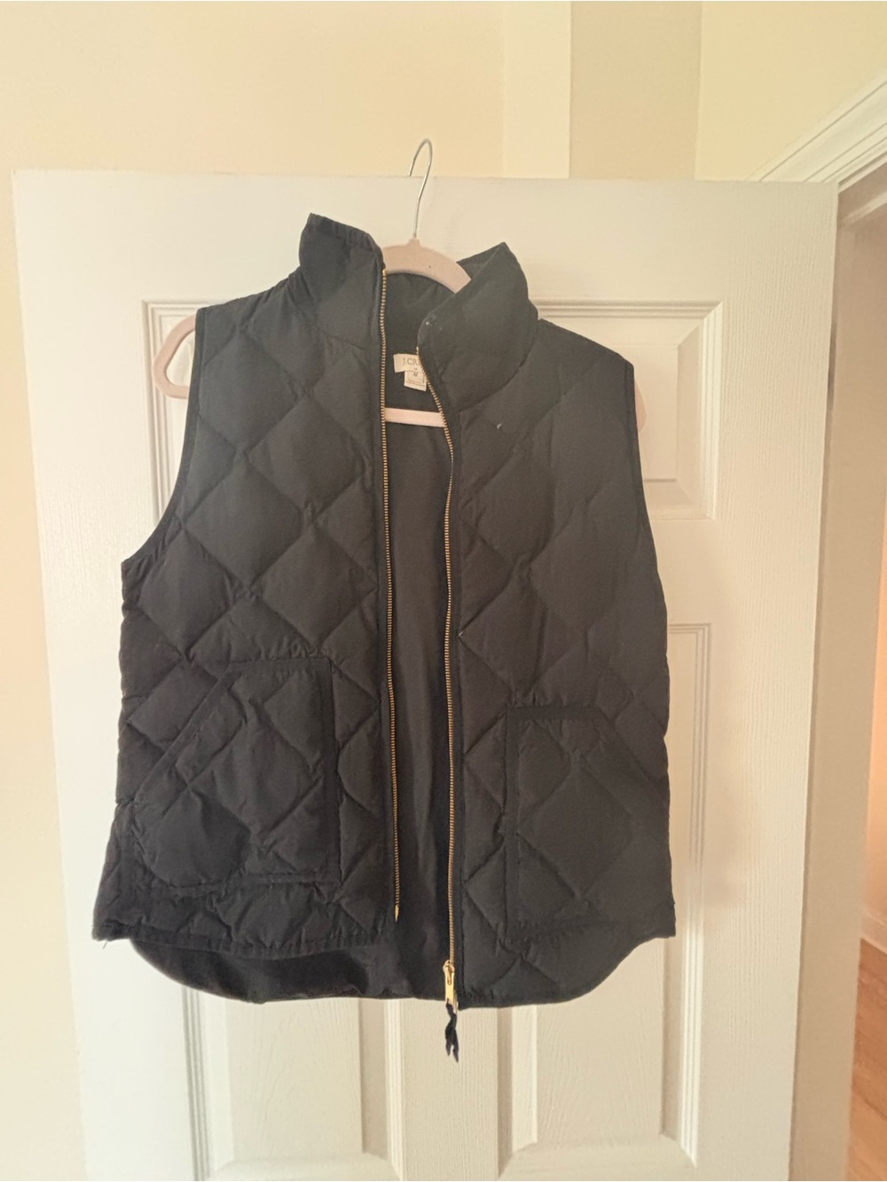 J. Crew Black Quilted Puffer Vest with Gold-Tone Zipper